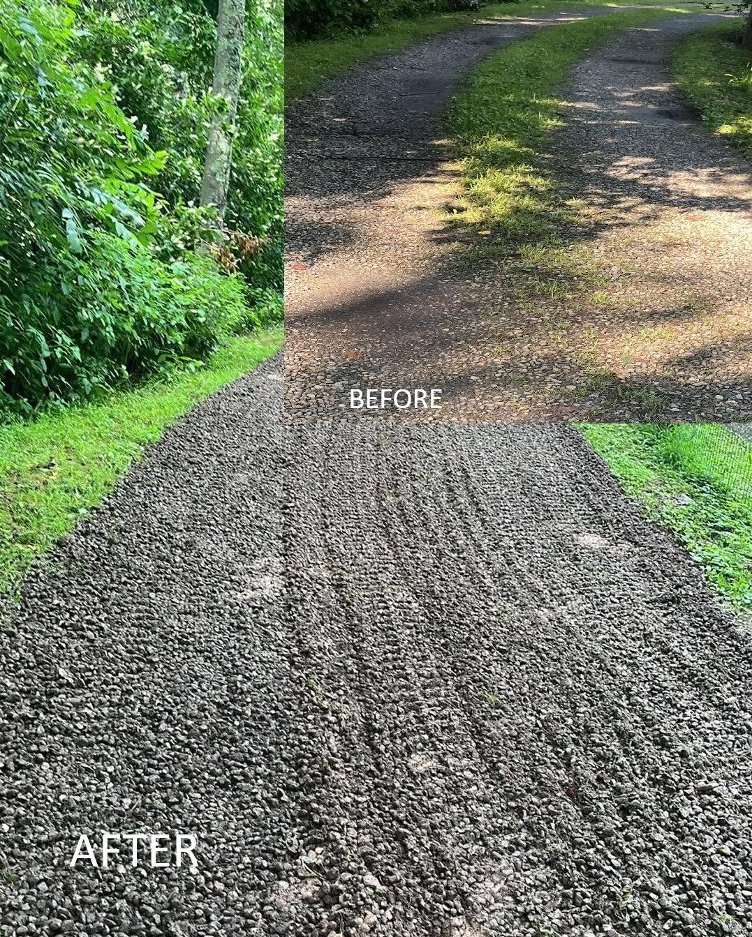 Before and after gravel driveway regrading by WK Excavation
