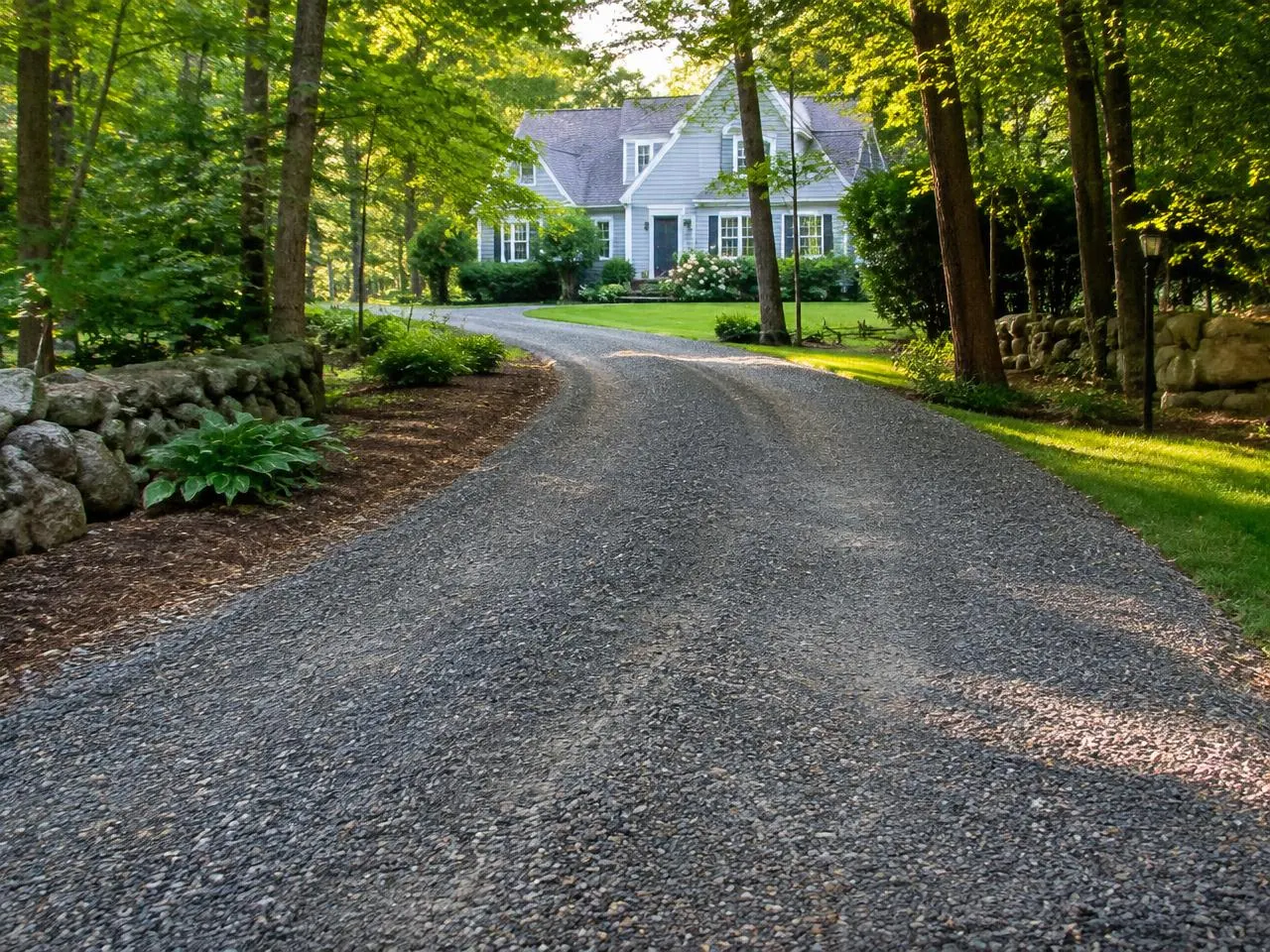 Freshly regraded gravel driveway in central Connecticut